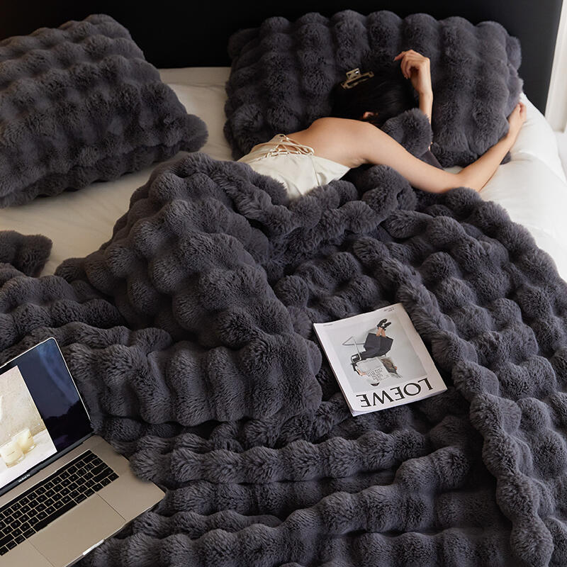 3color marshmallow fur waffle blanket