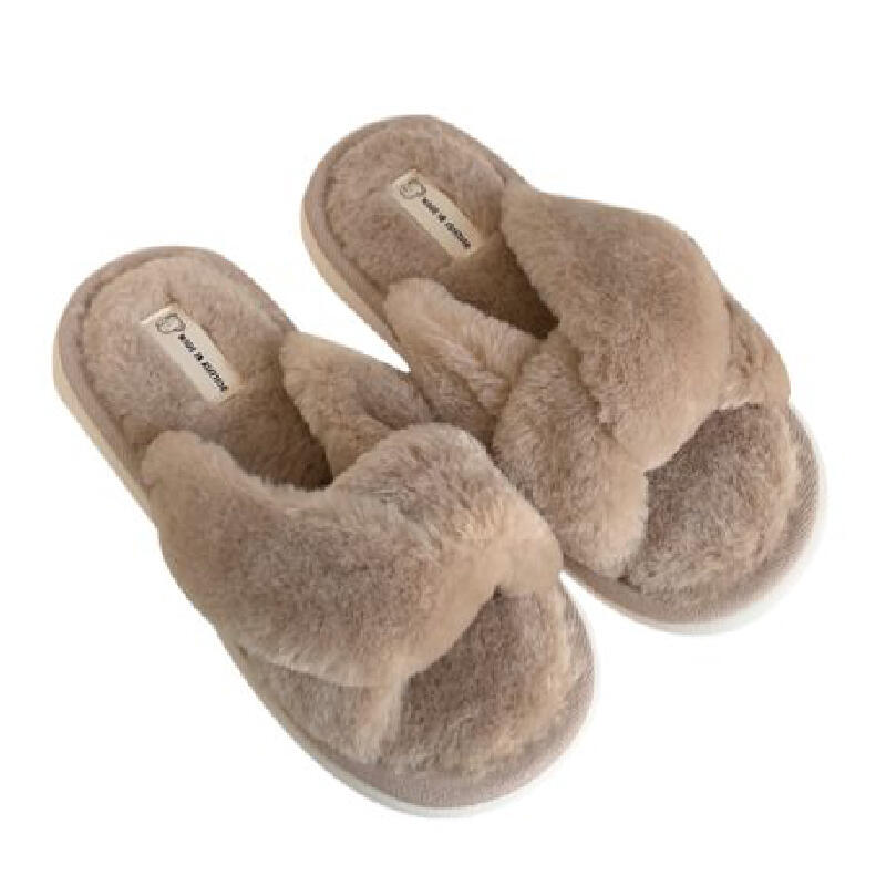 3color fluffy cross room shoes