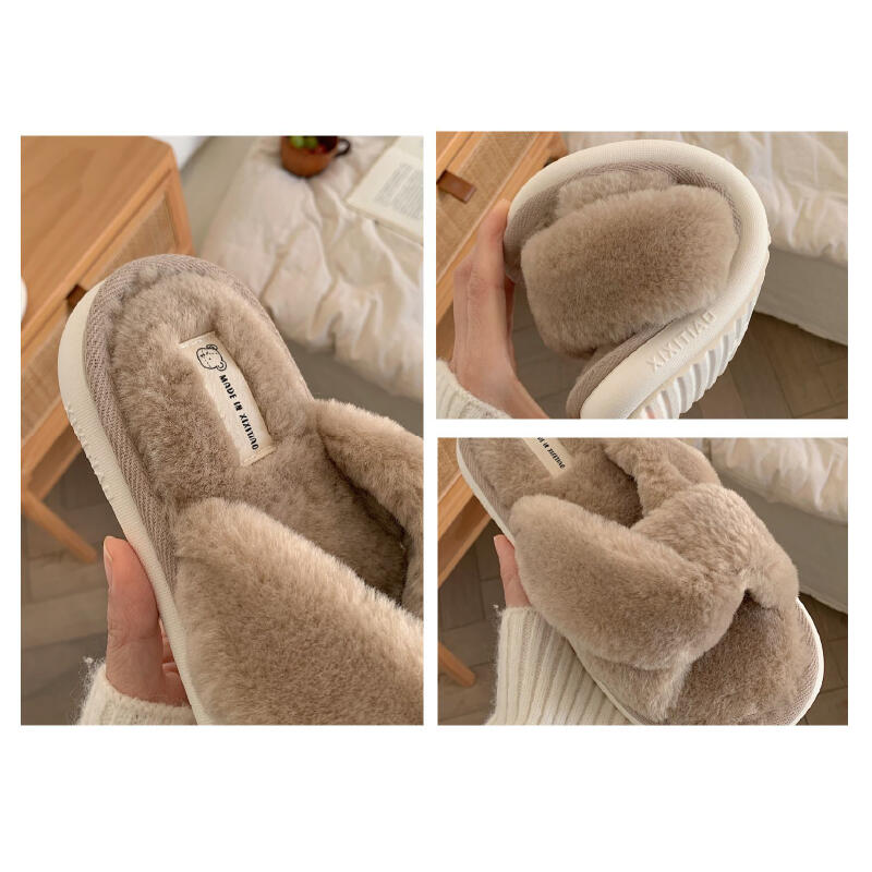 3color fluffy cross room shoes