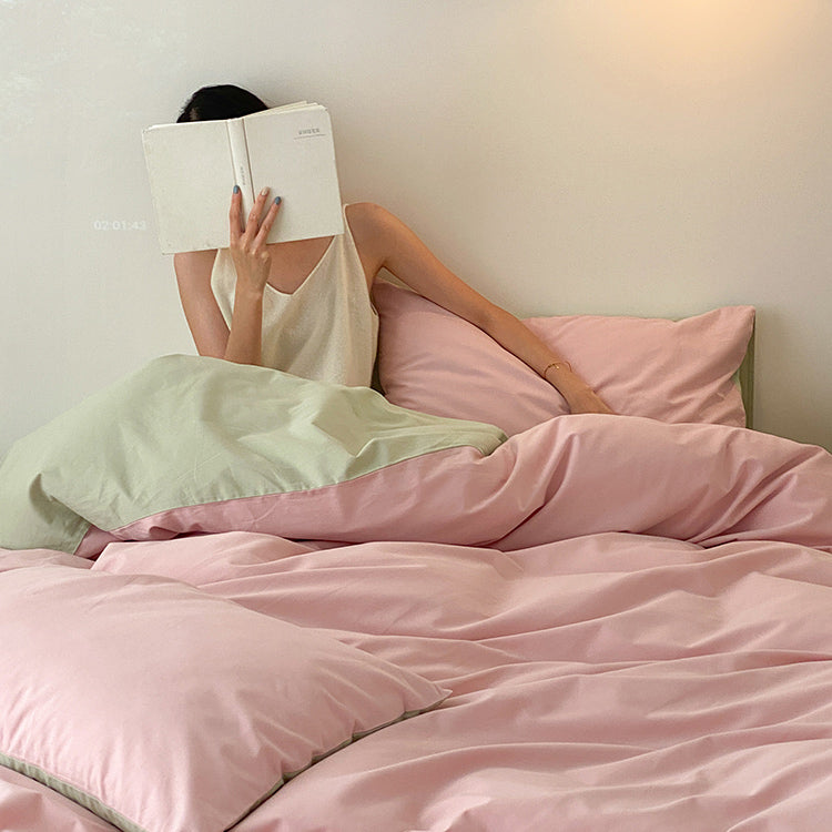 8color two tone creamy cotton bedlinen set