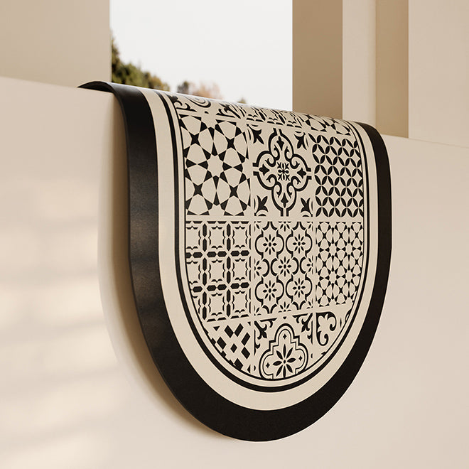 black flower tile toilet mat