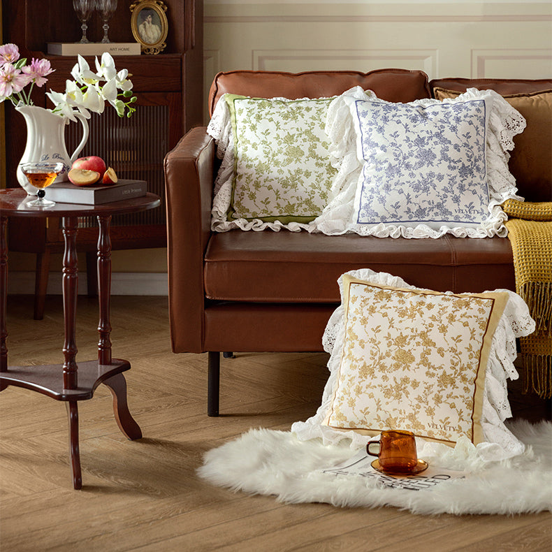 french flower velvety frill cushion