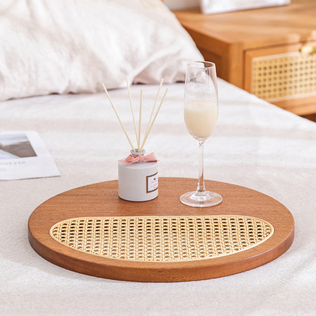 3color round rattan wood tray
