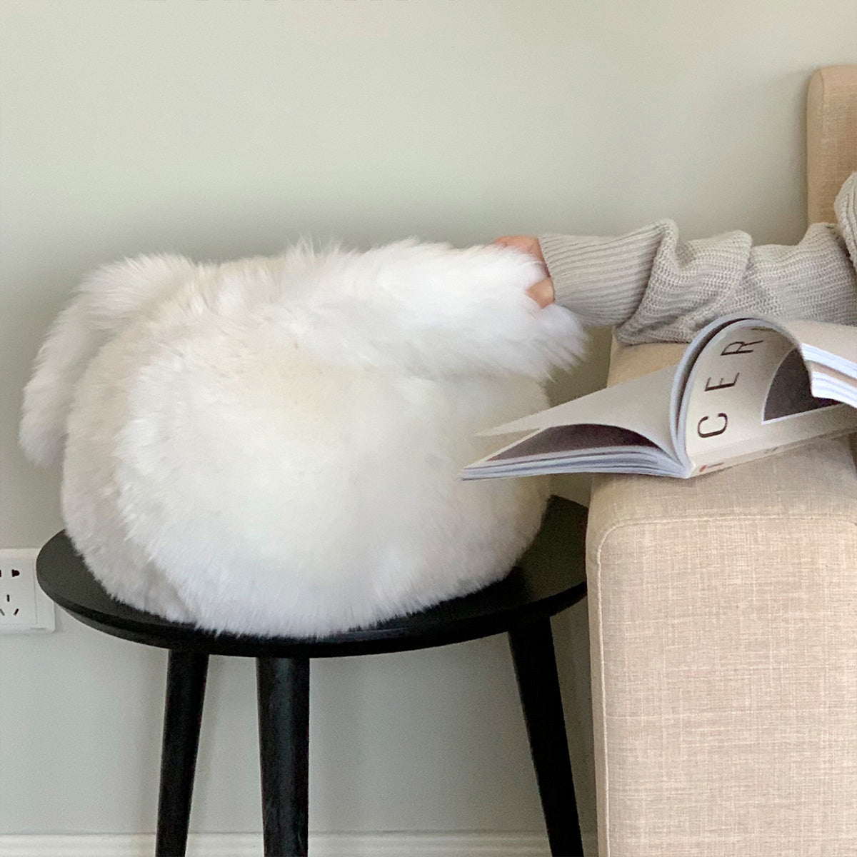 white round rabbit cushion