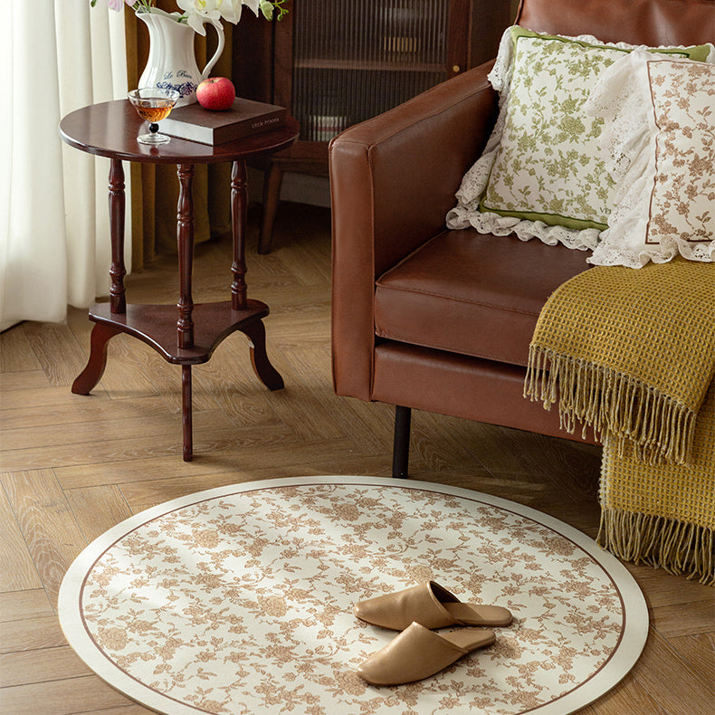 2color french flower velvety round carpet