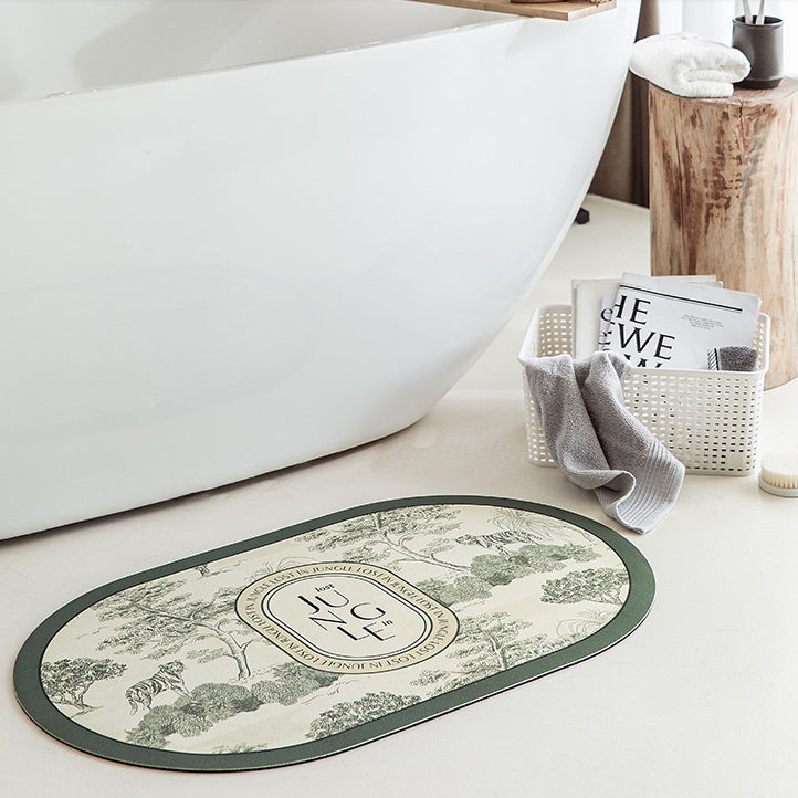 green retro forest bath mat