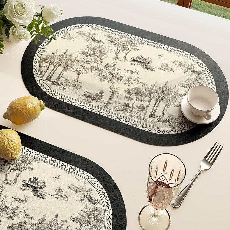 black toile de Jouy place mat