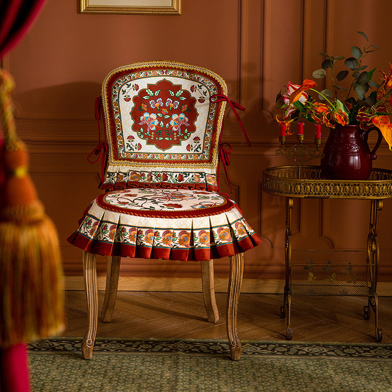 dark red vintage flower chair cover & cushion