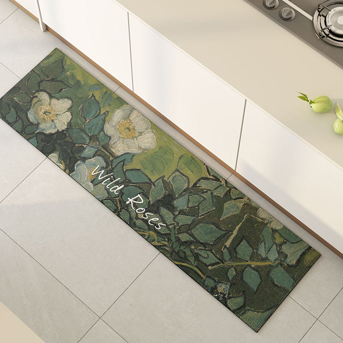 rose green kitchen mat