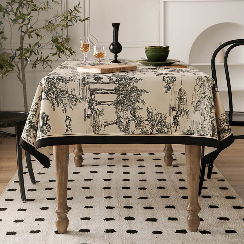 black toile de Jouy table cloth