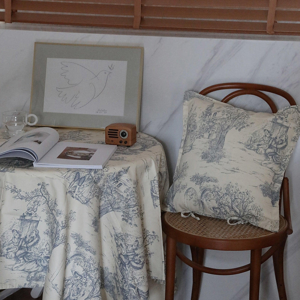toile de Jouy blue table cloth