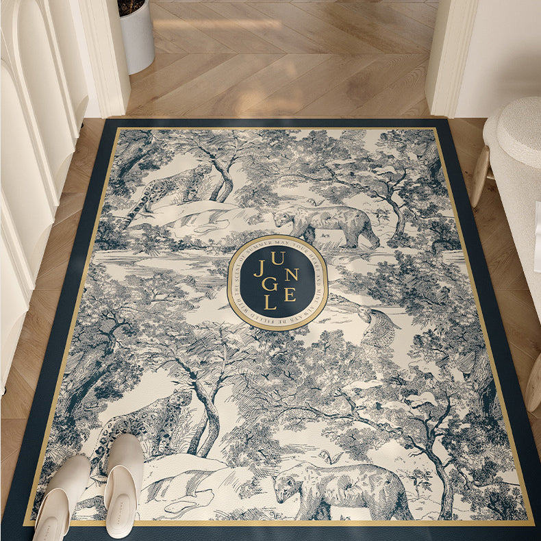 blue retro forest door mat