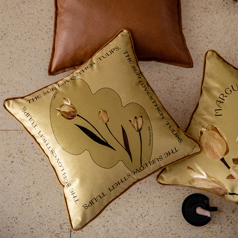 art mustard tulip cushion