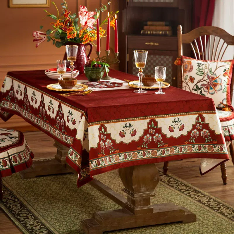 2design dark red vintage flower table cloth