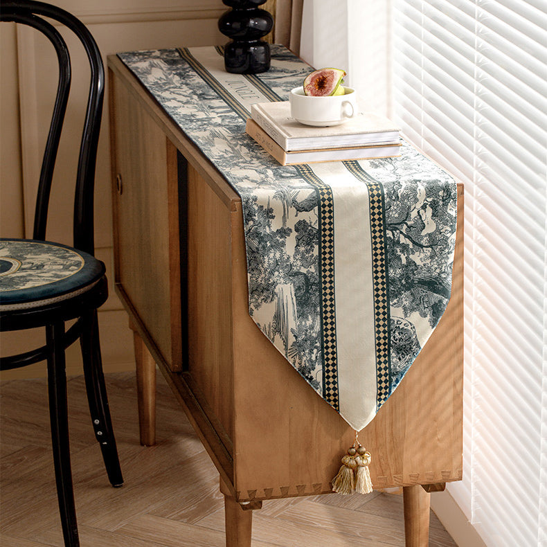 blue retro forest table runner