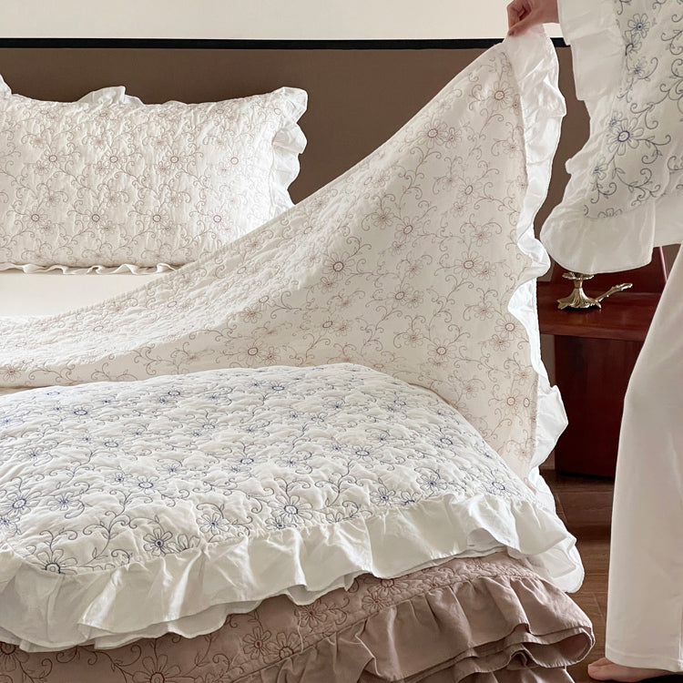 2color cotton flower quilt & pillow sheets set