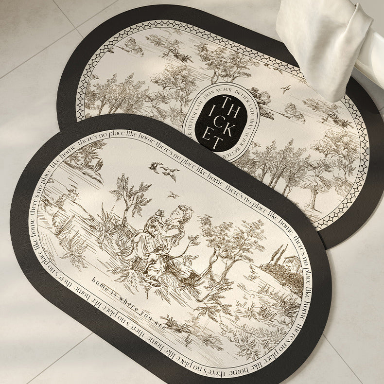 black toile de Jouy bath mat