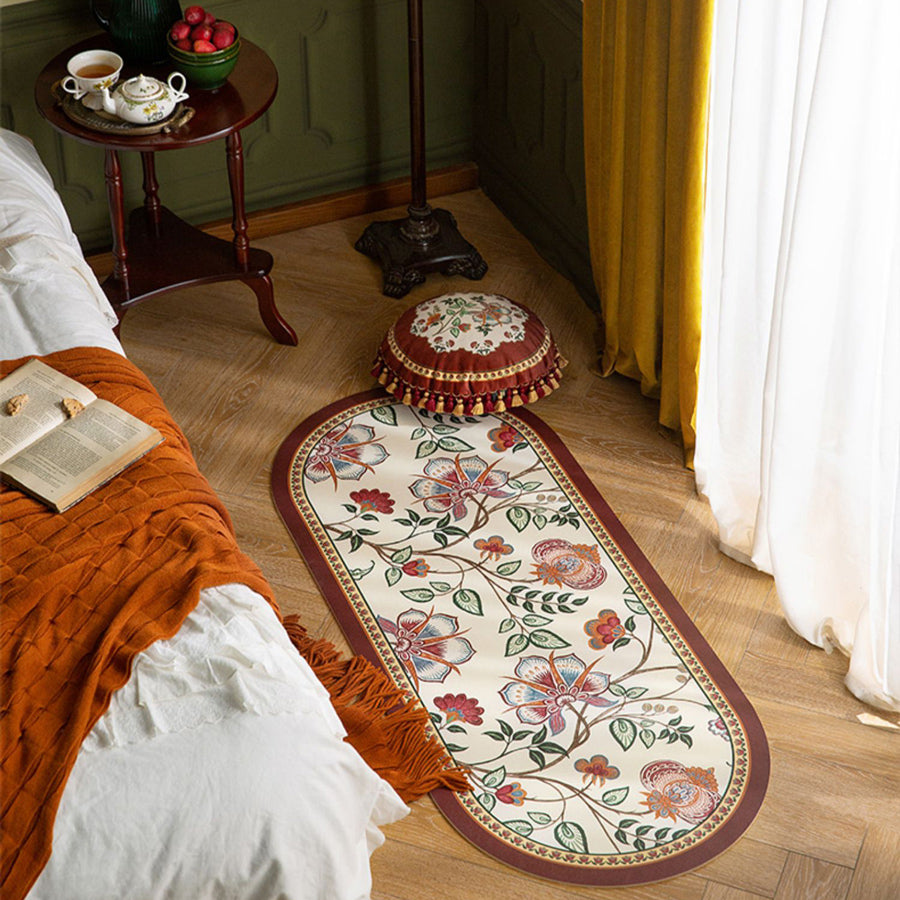 dark red vintage flower floor mat