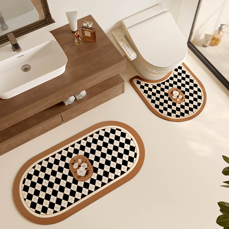 brown diamond checker toilet mat