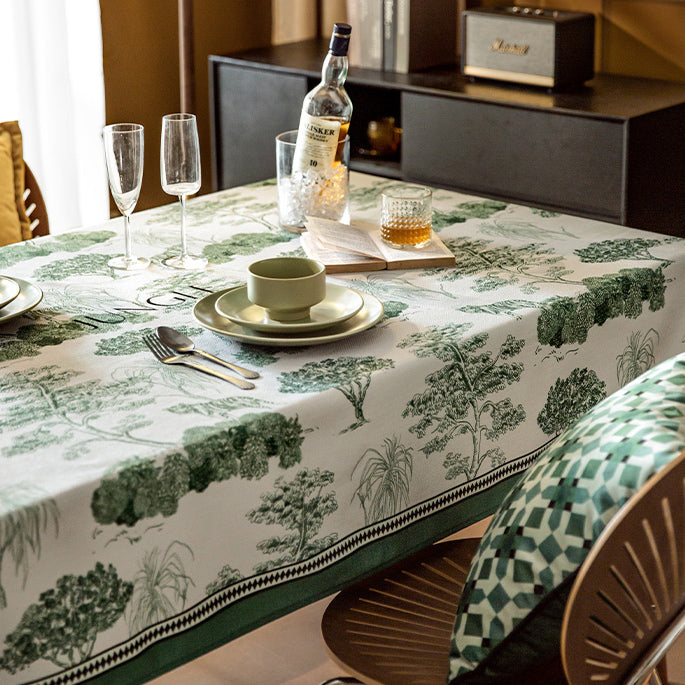 green retro forest table cloth