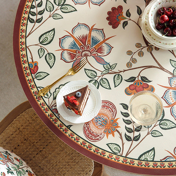dark red vintage flower round table mat