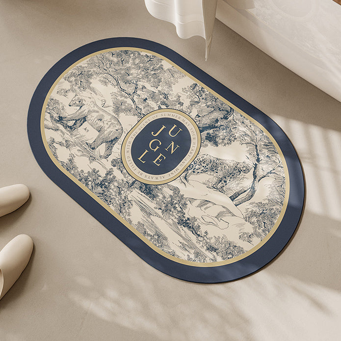 blue retro forest bath mat