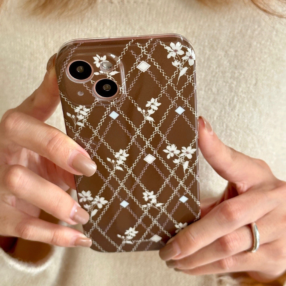 brown check flower iPhone case