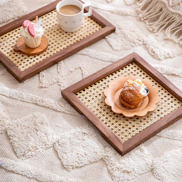 2color square rattan wood tray