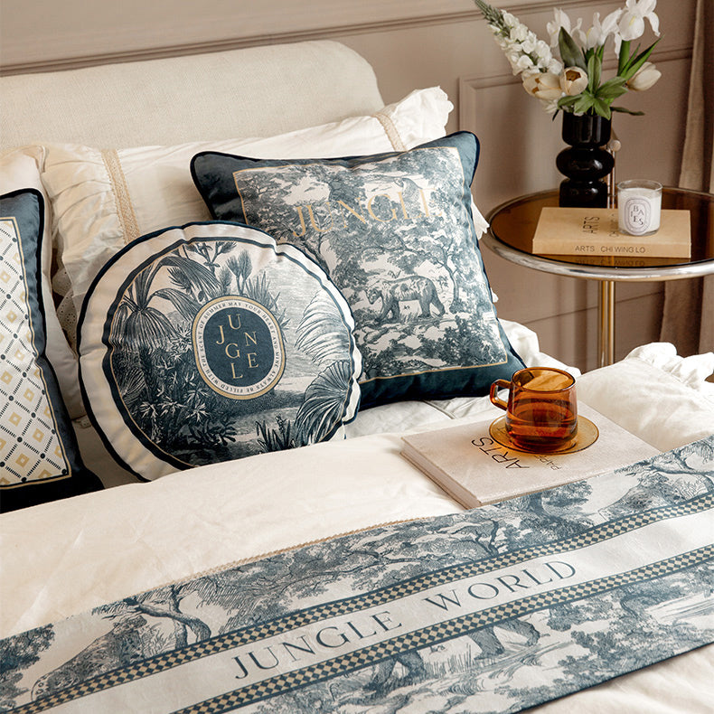 3design blue retro forest cushion