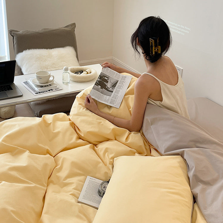8color two tone creamy cotton bedlinen set