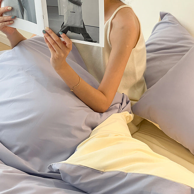 8color two tone creamy cotton bedlinen set