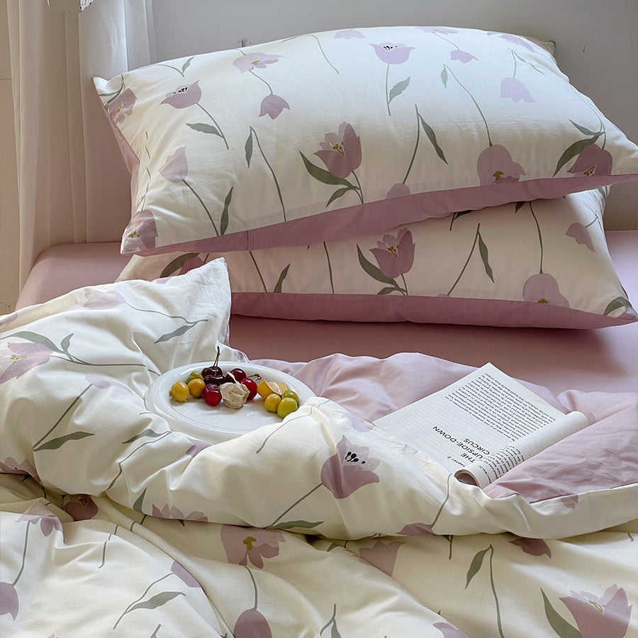 purple tulips bedlinen set