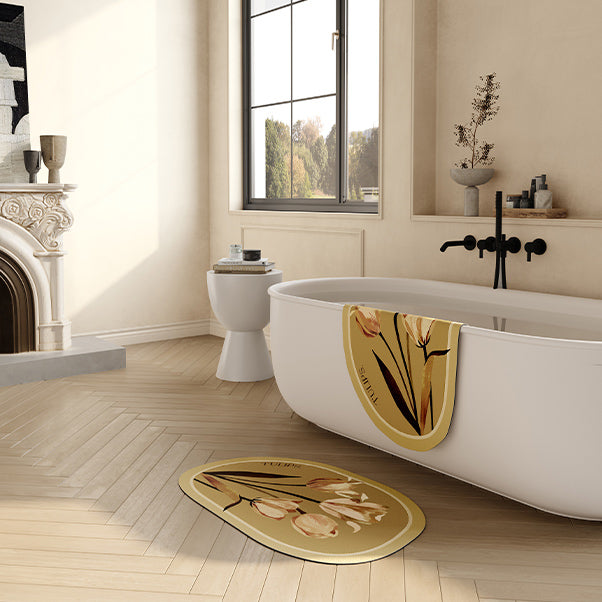 art mustard tulip bath mat