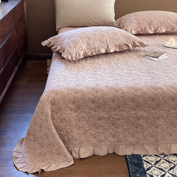 2color cotton flower quilt & pillow sheets set