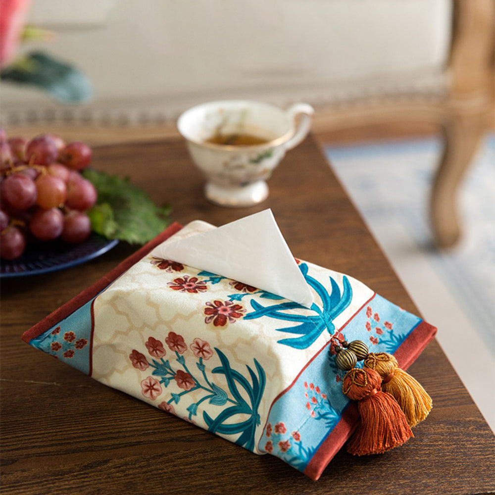 2design ethnic blue flower tissue case