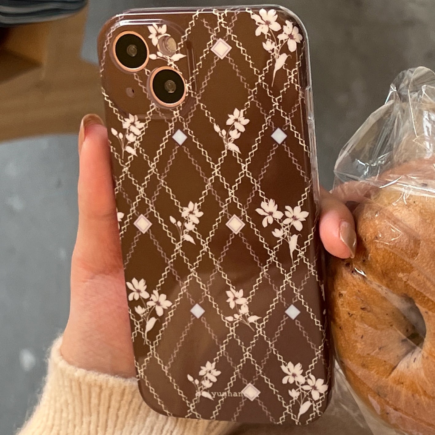 brown check flower iPhone case