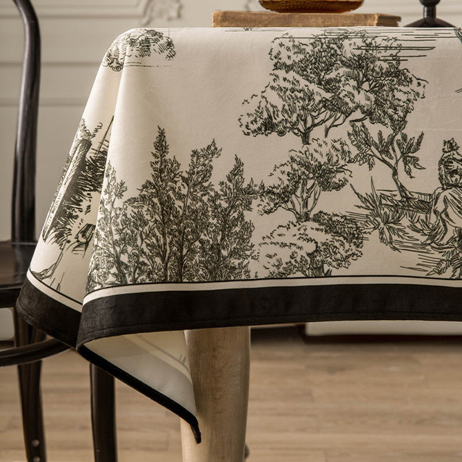 black toile de Jouy table cloth