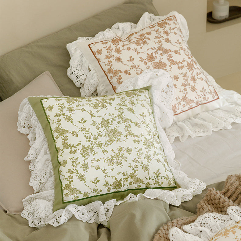 french flower velvety frill cushion