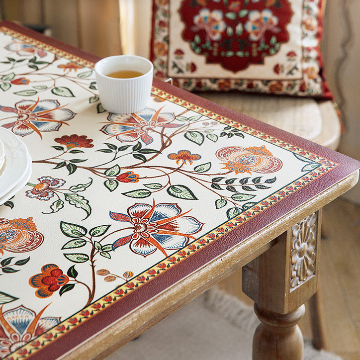 dark red vintage flower square table mat