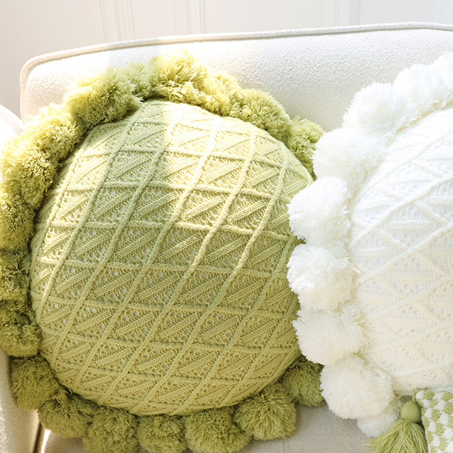 green motif ponpon cushion