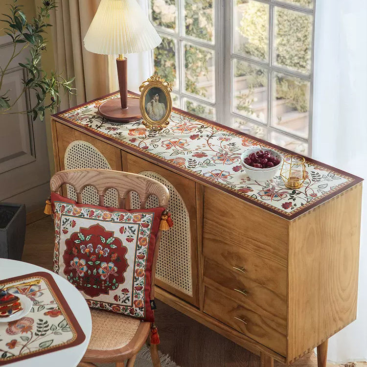 dark red vintage flower shelf mat