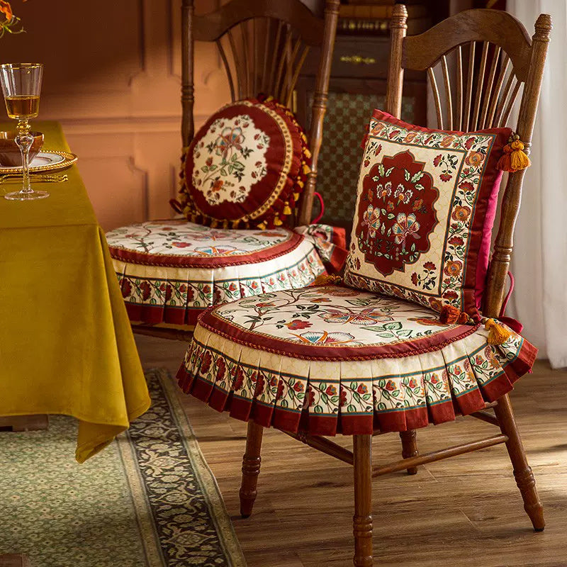dark red vintage flower chair cover & cushion