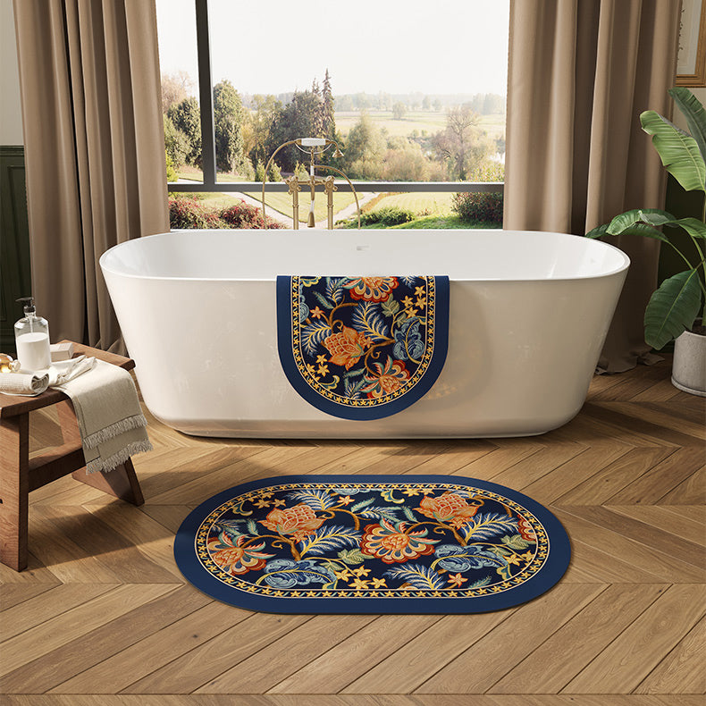 exotic blue flower bath mat