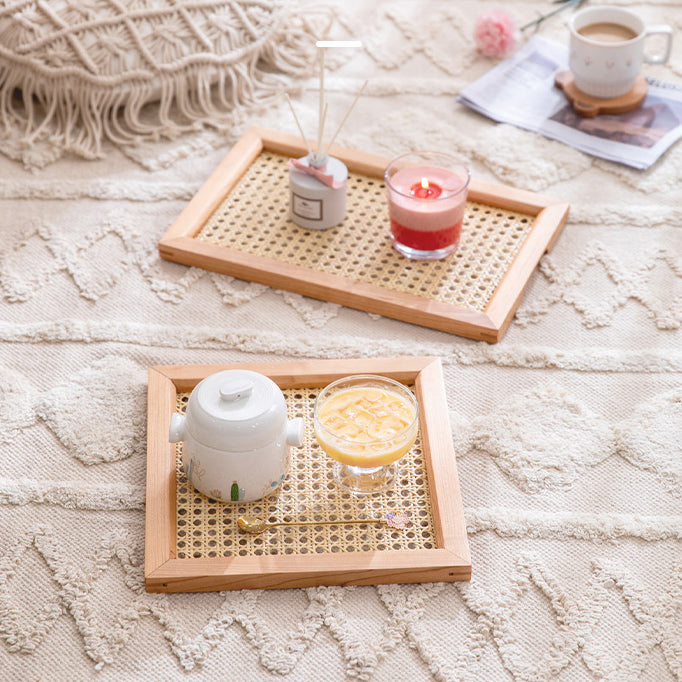 2color square rattan wood tray