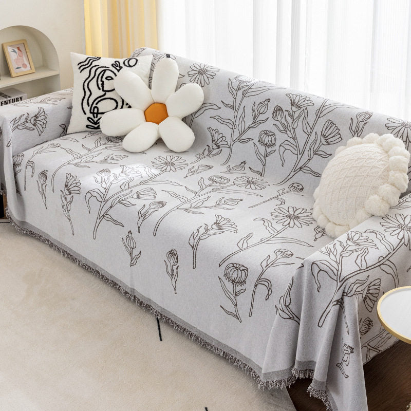 4color fringe flower sofa cover