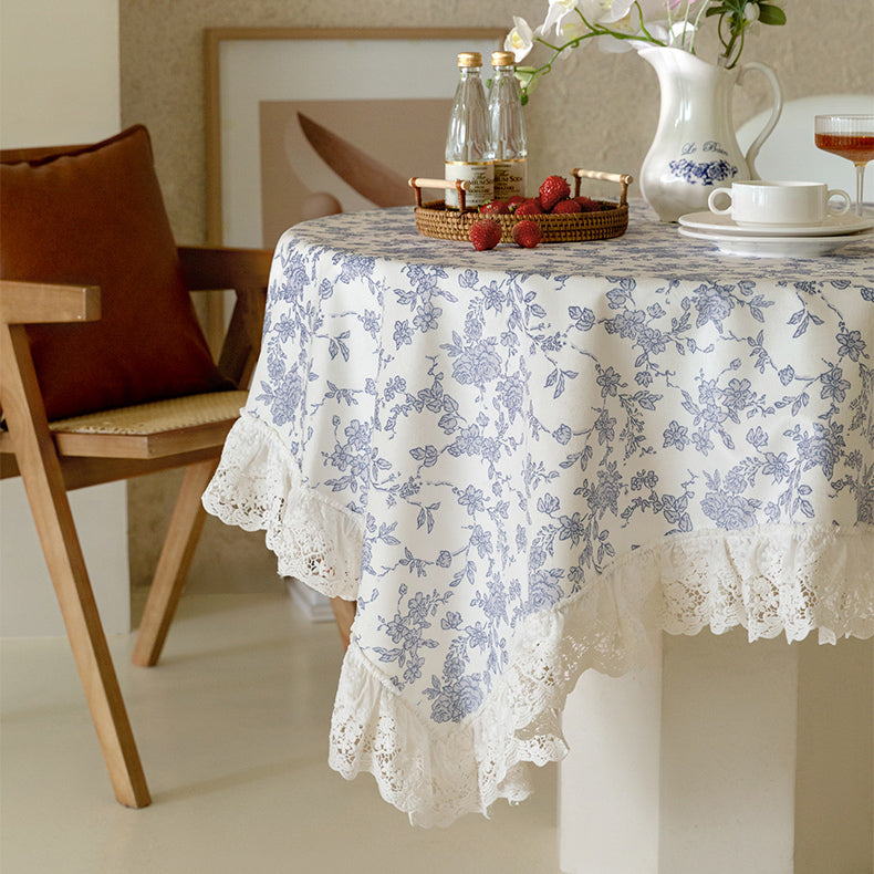 2color french flower velvety table cloth