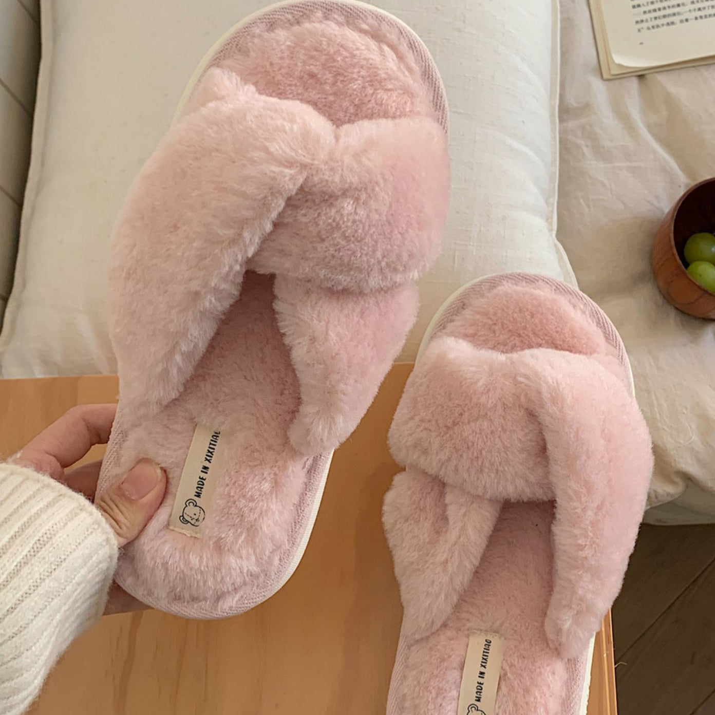 3color fur cross roomshoes