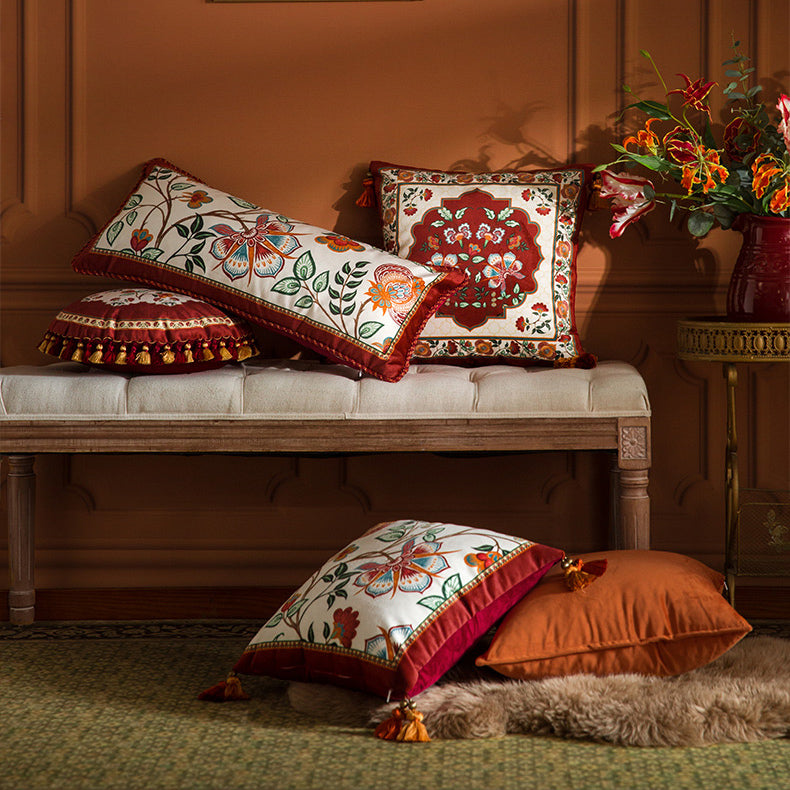 6design dark red vintage flower cushion