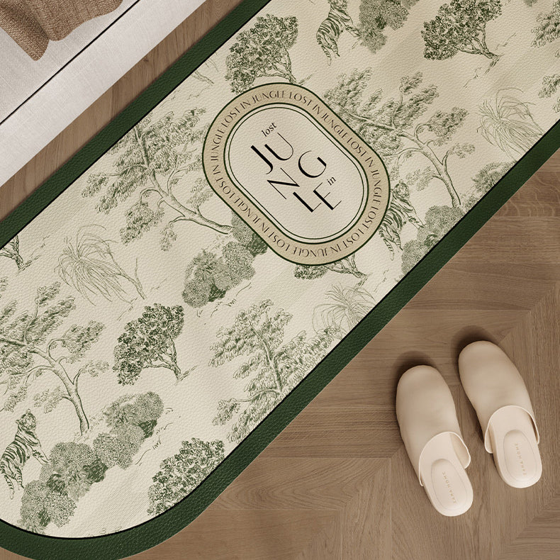 green retro forest floor mat