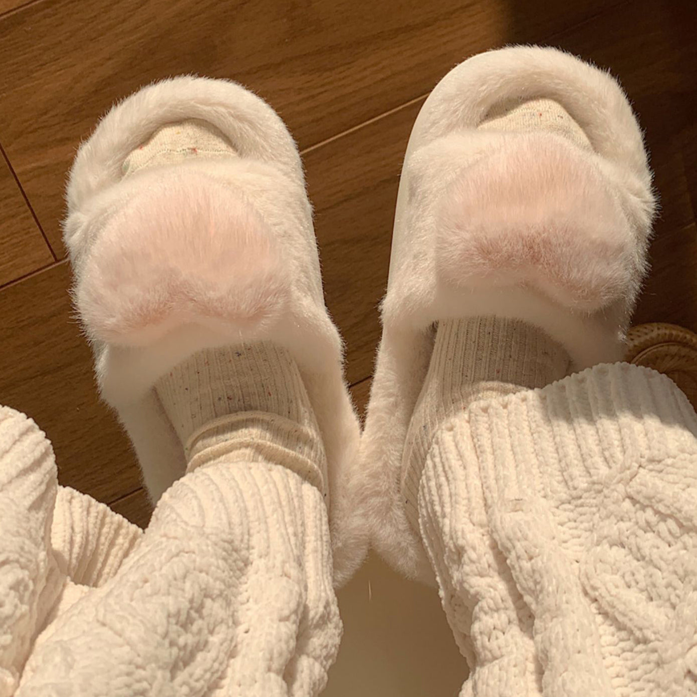 3color fur heart roomshoes